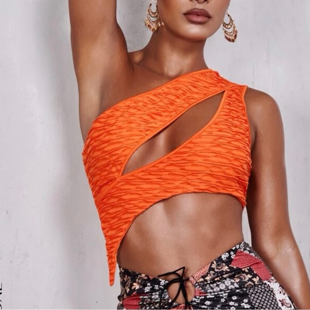 Cute orange crop one shoulder top